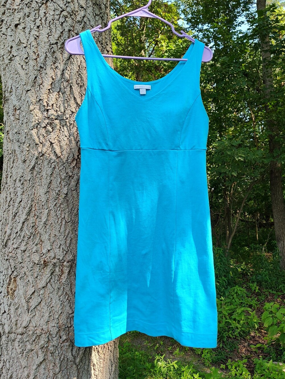 Solid Aqua Blue Cotton Tank Dress V-Neck Sz S Casual Beach Tropical Sleeveless